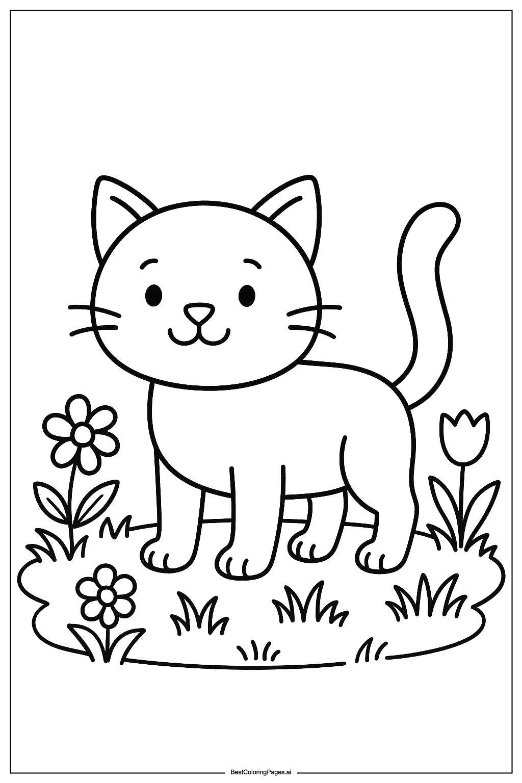 Cat in garden Coloring Page
