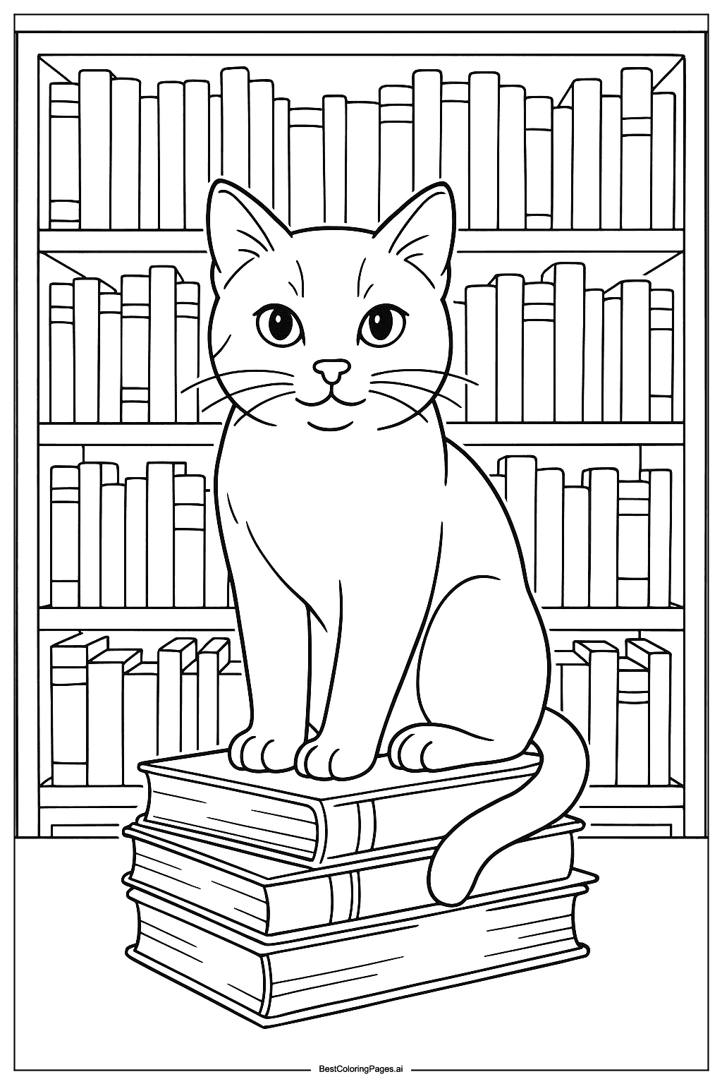 Cat in library Coloring Page