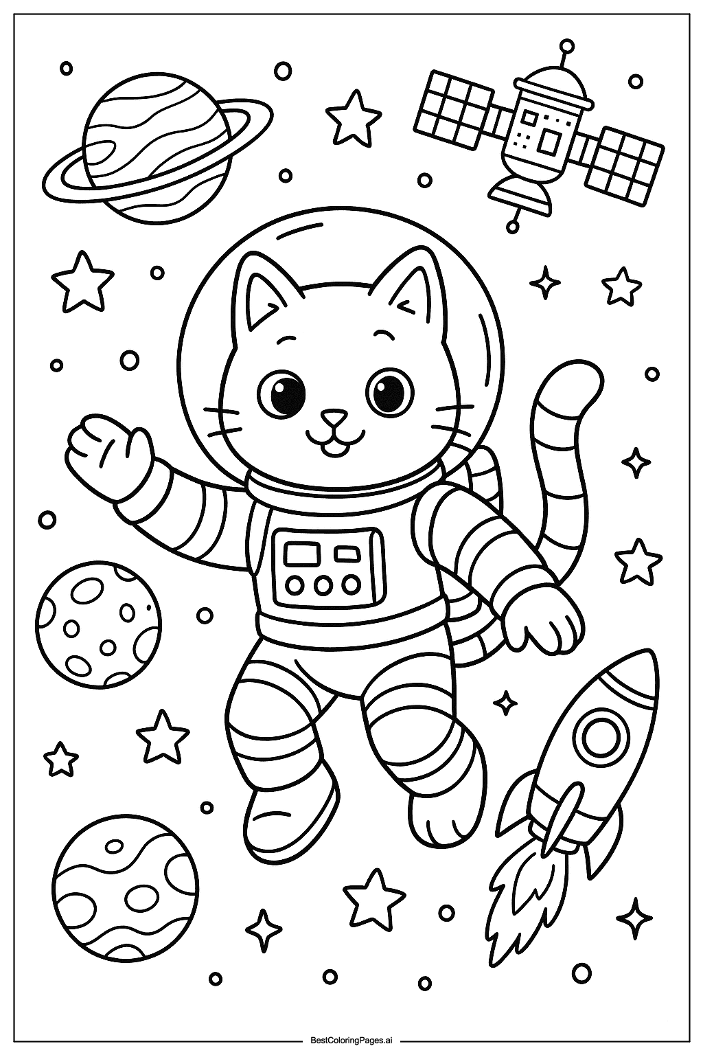 Cat in space Coloring Page