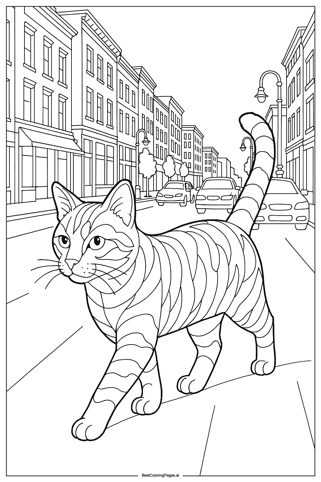 Cat in the city Coloring Page