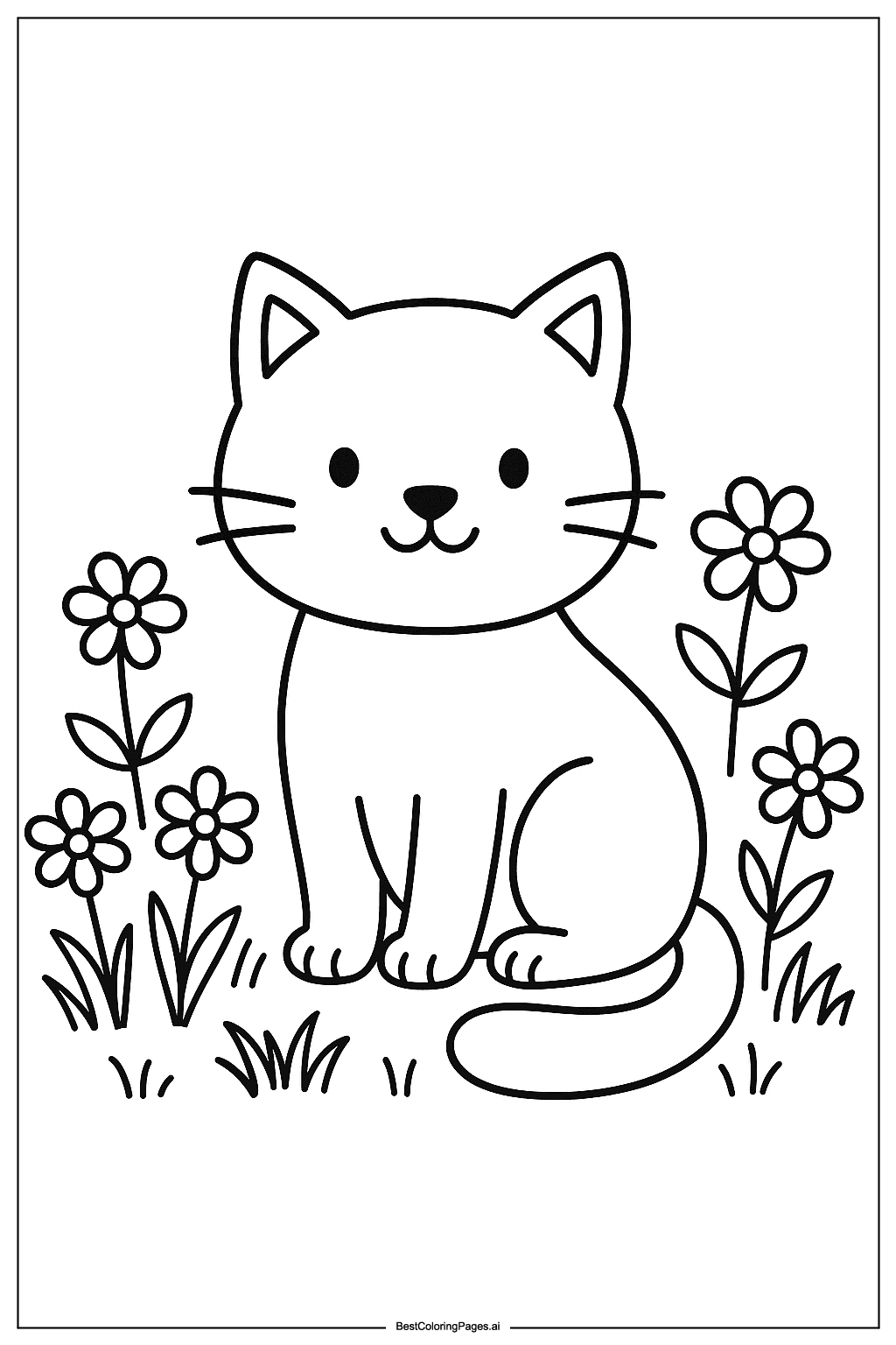 Cat in the garden Coloring Page