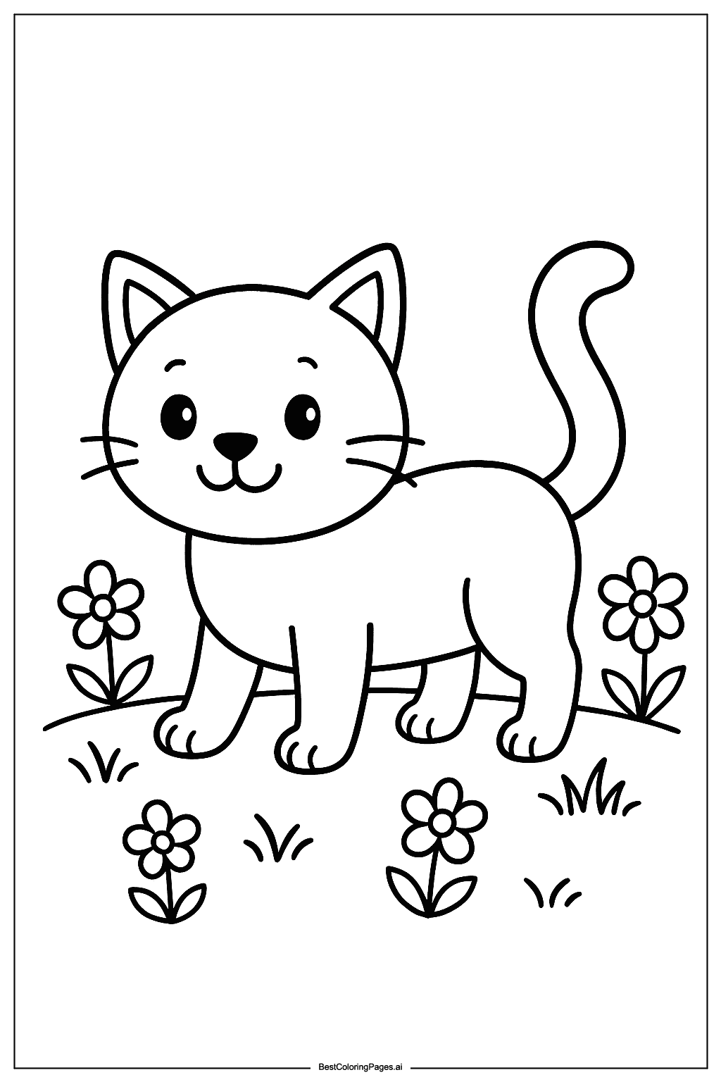 Cat in the garden Coloring Page