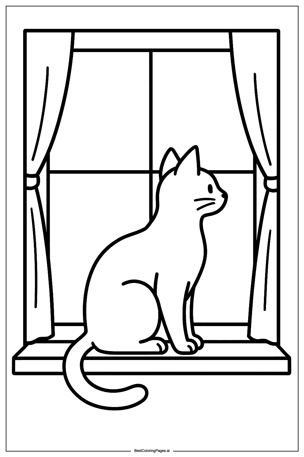 Cat on the windowsill Coloring Page