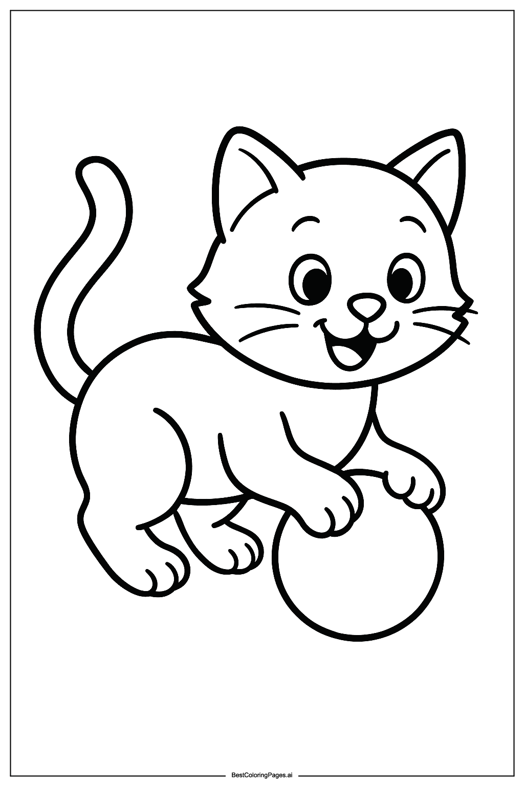 Cat playing ball Coloring Page
