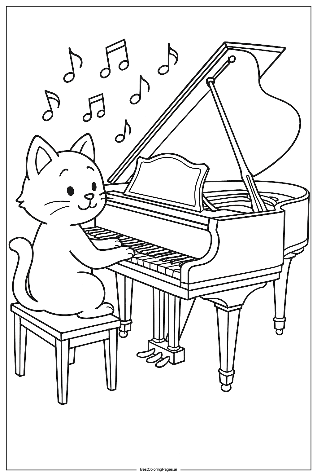 Cat playing piano Coloring Page