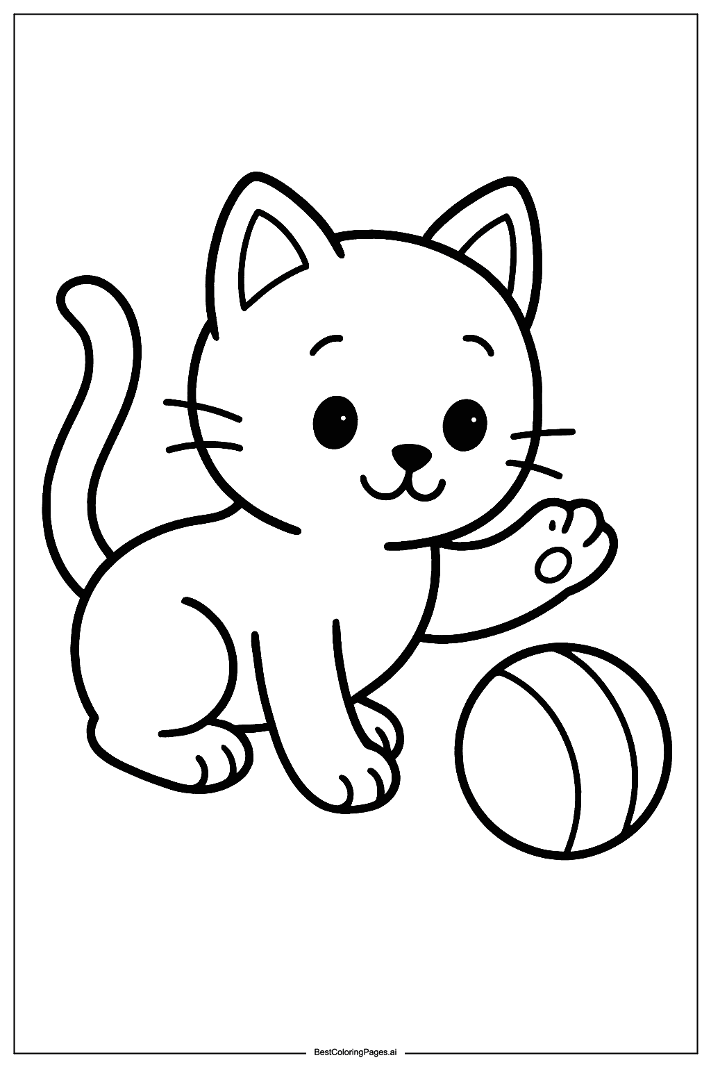 Cat playing with ball Coloring Page