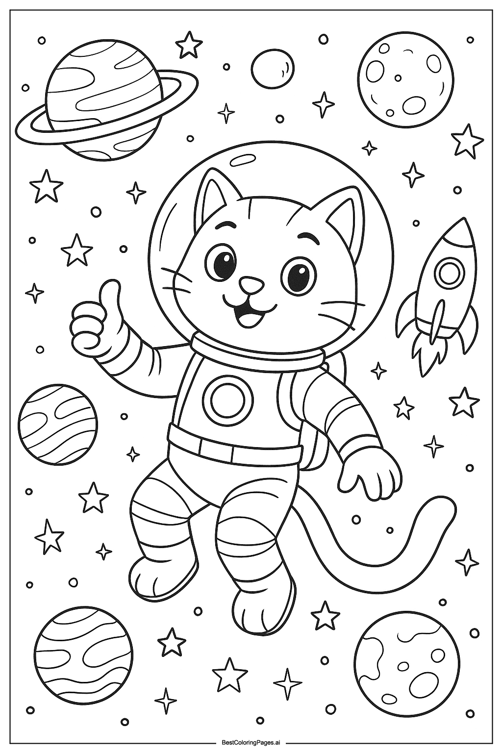 Cat space explorer Coloring Page