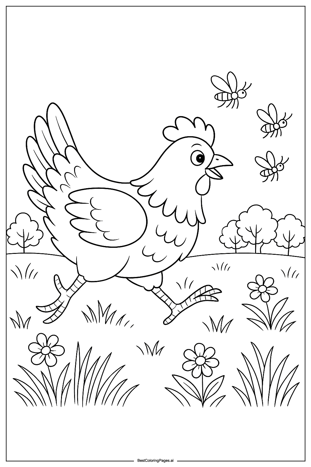 Dibujos de Gallina persiguiendo insectos para Colorear