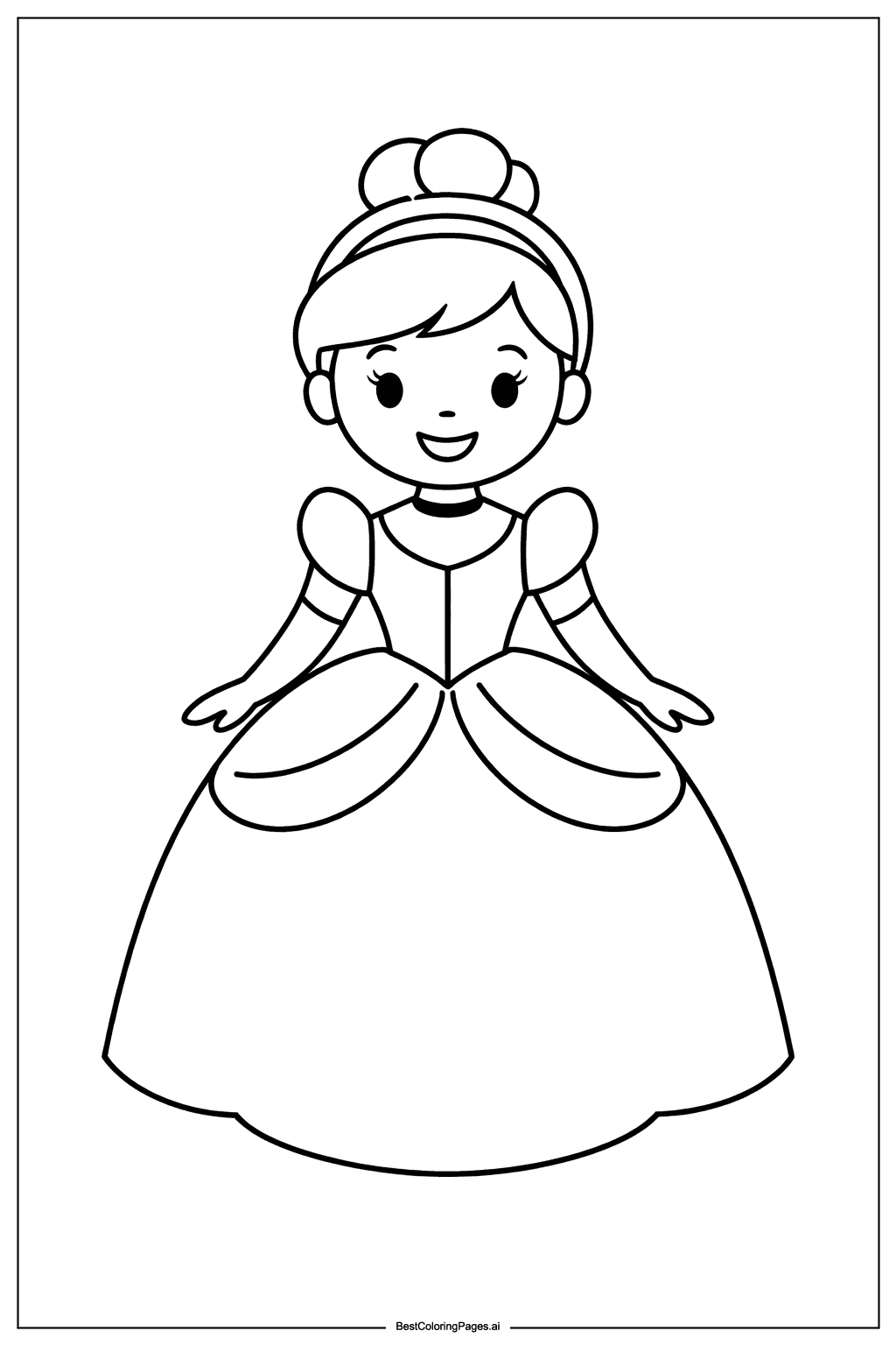 Desenhos de Cinderela a sorrir no seu vestido de baile para Colorir