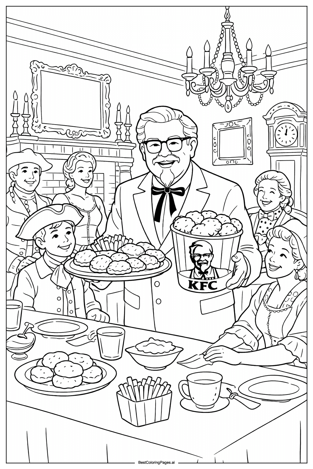 Colonel Sanders serving KFC food Coloring Page