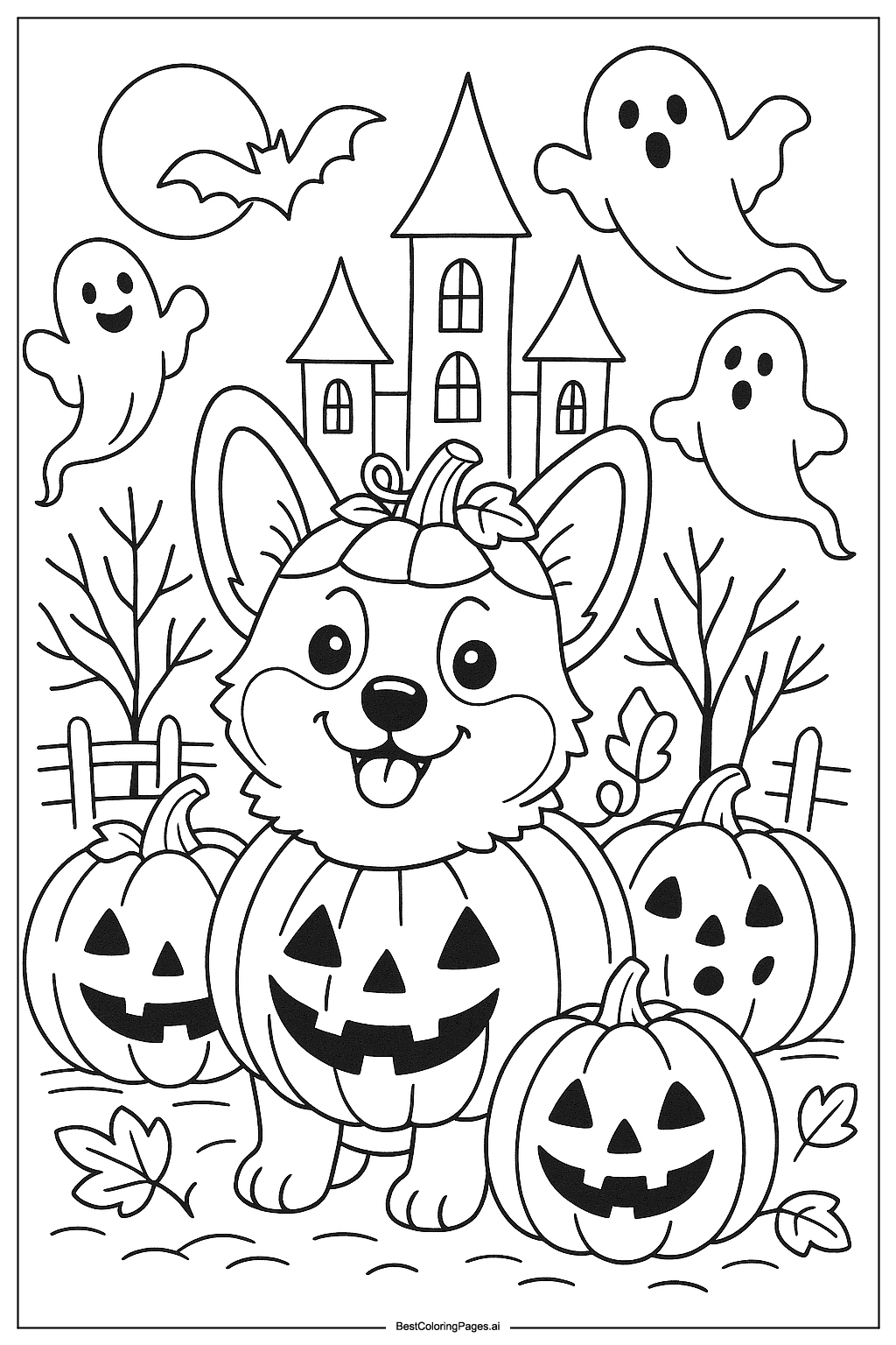 Corgi in Halloween costume Coloring Page