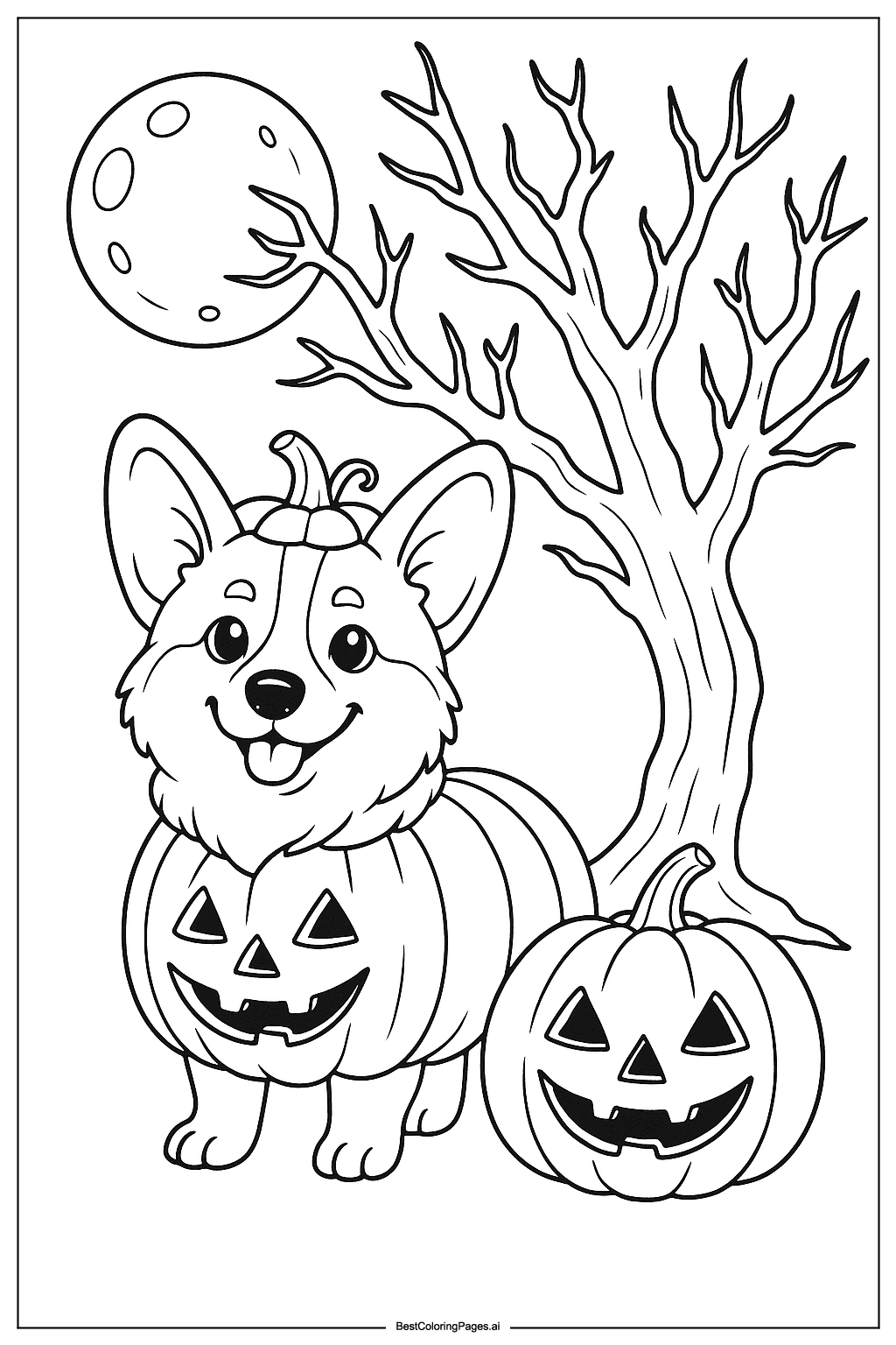 Corgi in Halloween costume Coloring Page