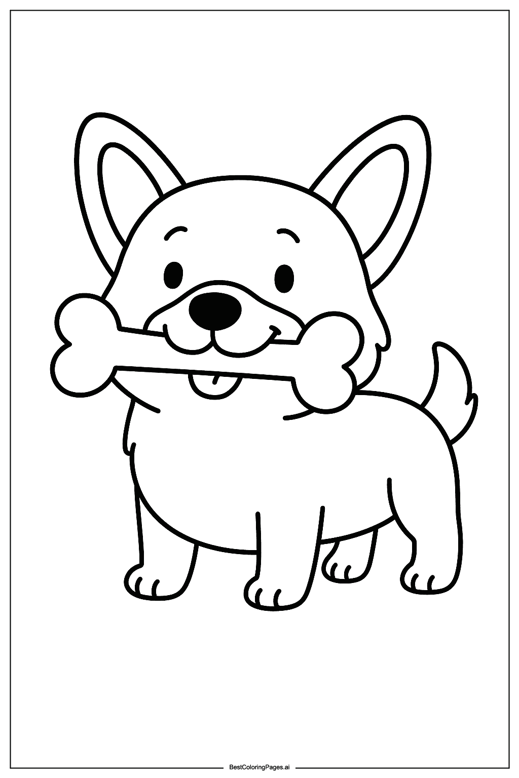 Corgi with bone Coloring Page