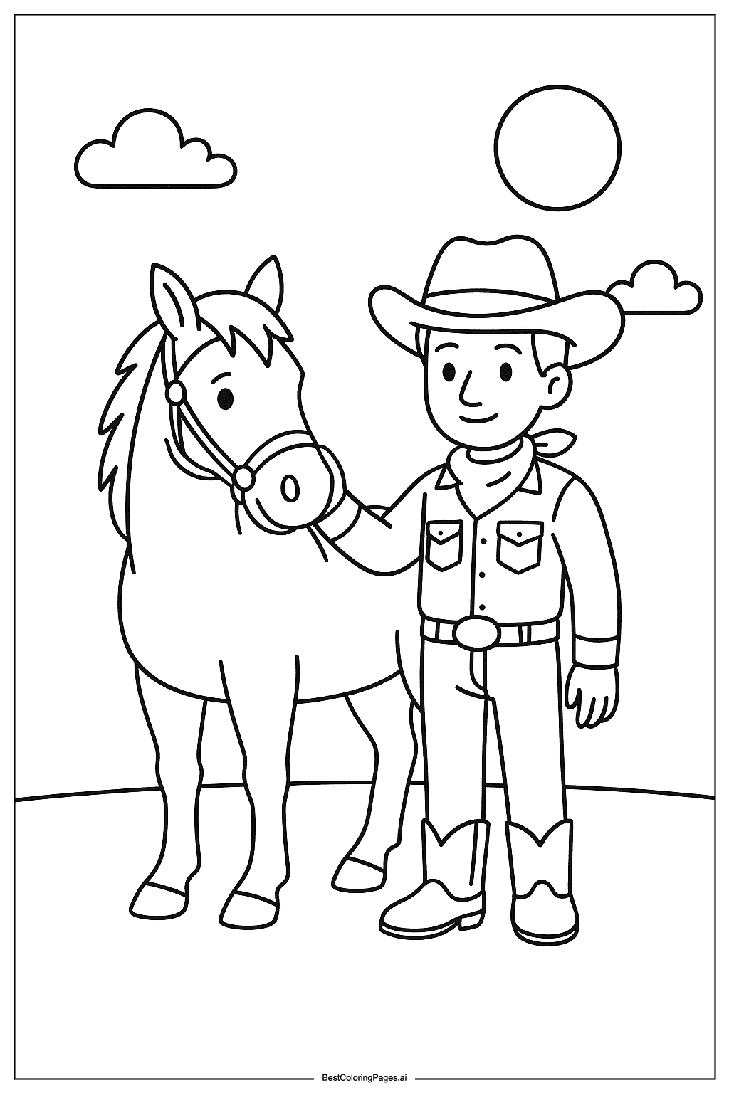 Cowboy at sunset Coloring Page