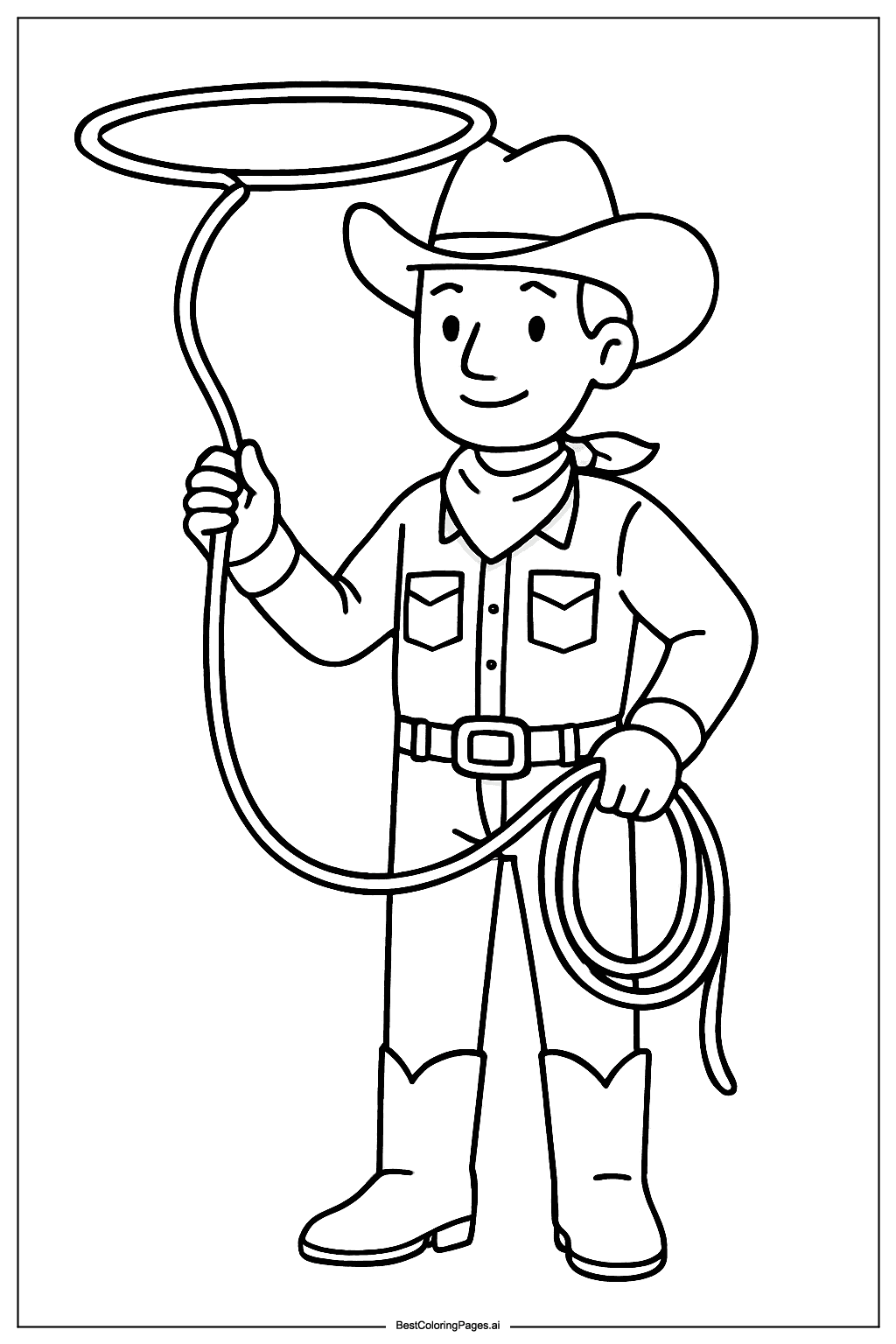 Cowboy holding a lasso Coloring Page