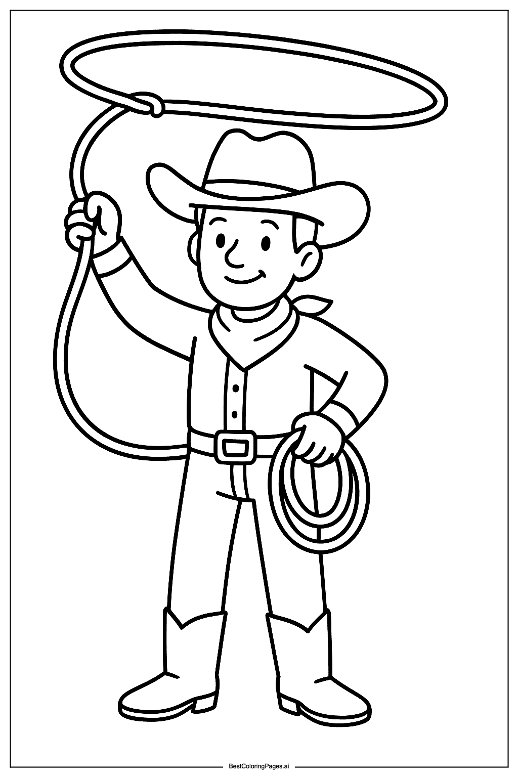 Cowboy holding a lasso Coloring Page
