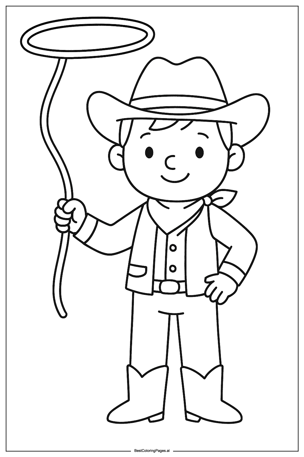 cowboy holding lasso Coloring Page