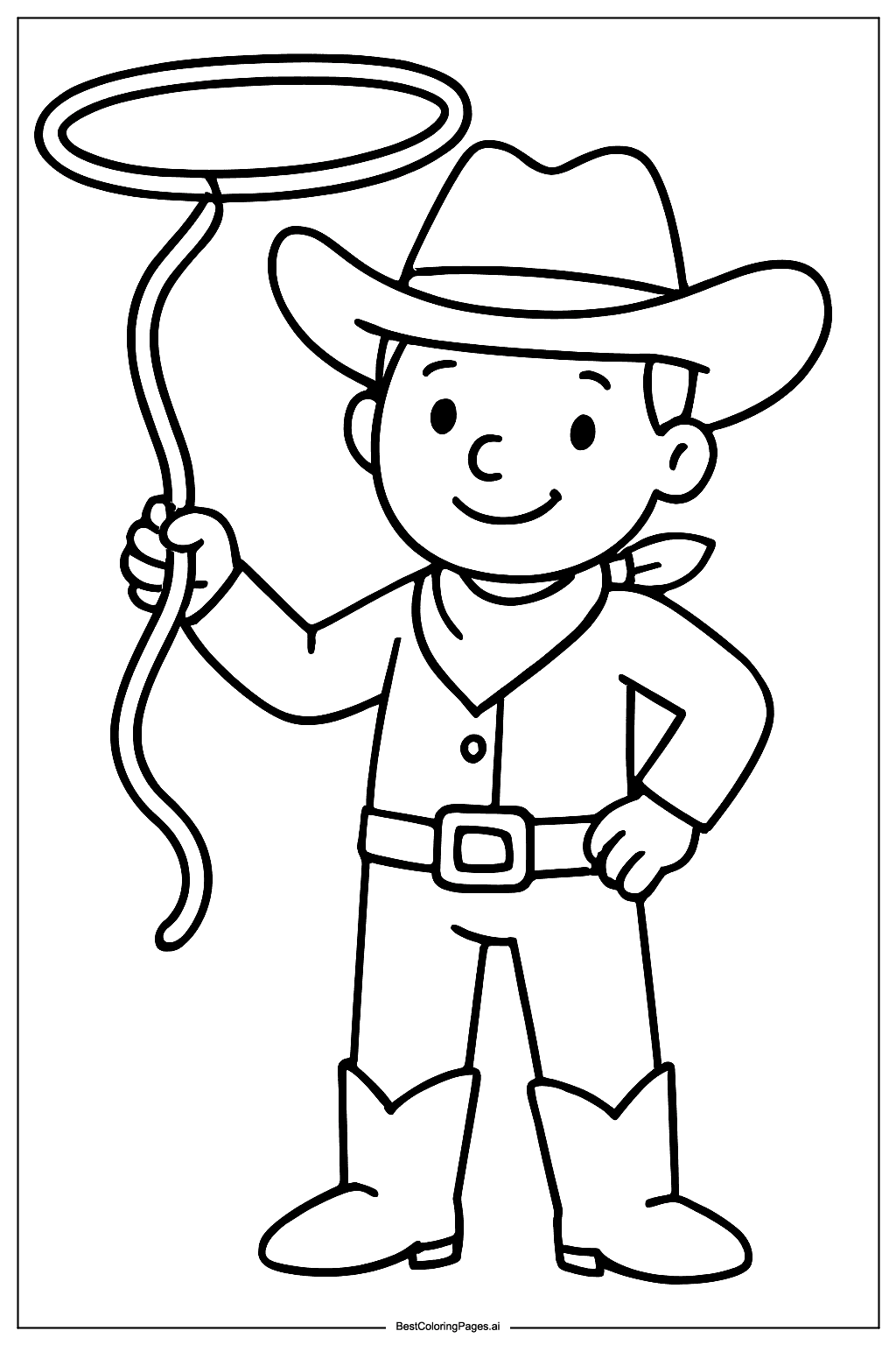 Cowboy holding lasso Coloring Page