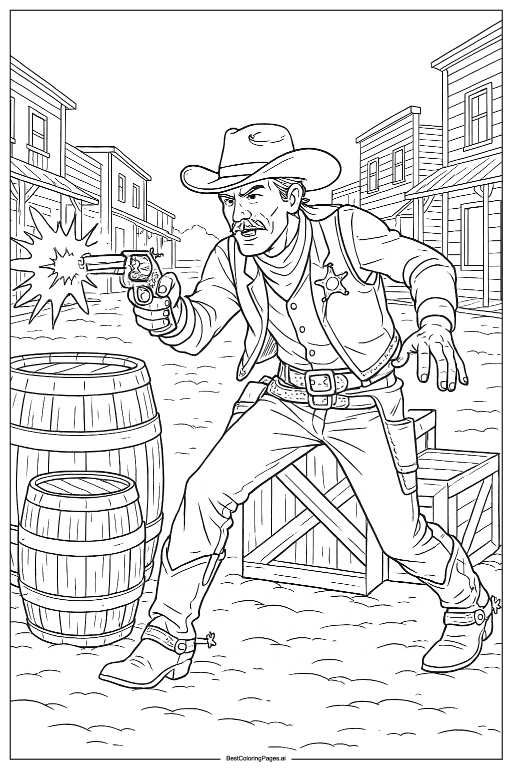 Cowboy in a shootout Coloring Page