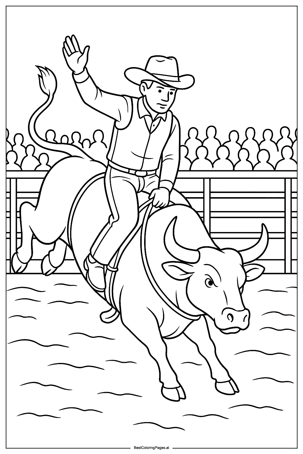 Cowboy in rodeo arena Coloring Page