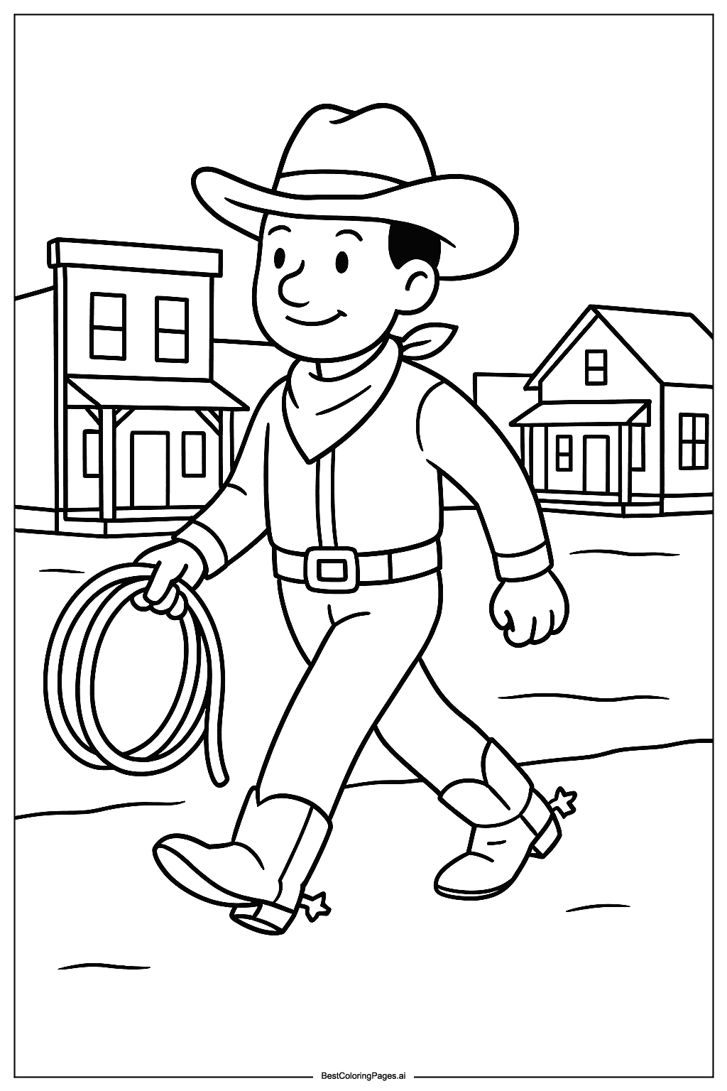 Cowboy in town Coloring Page