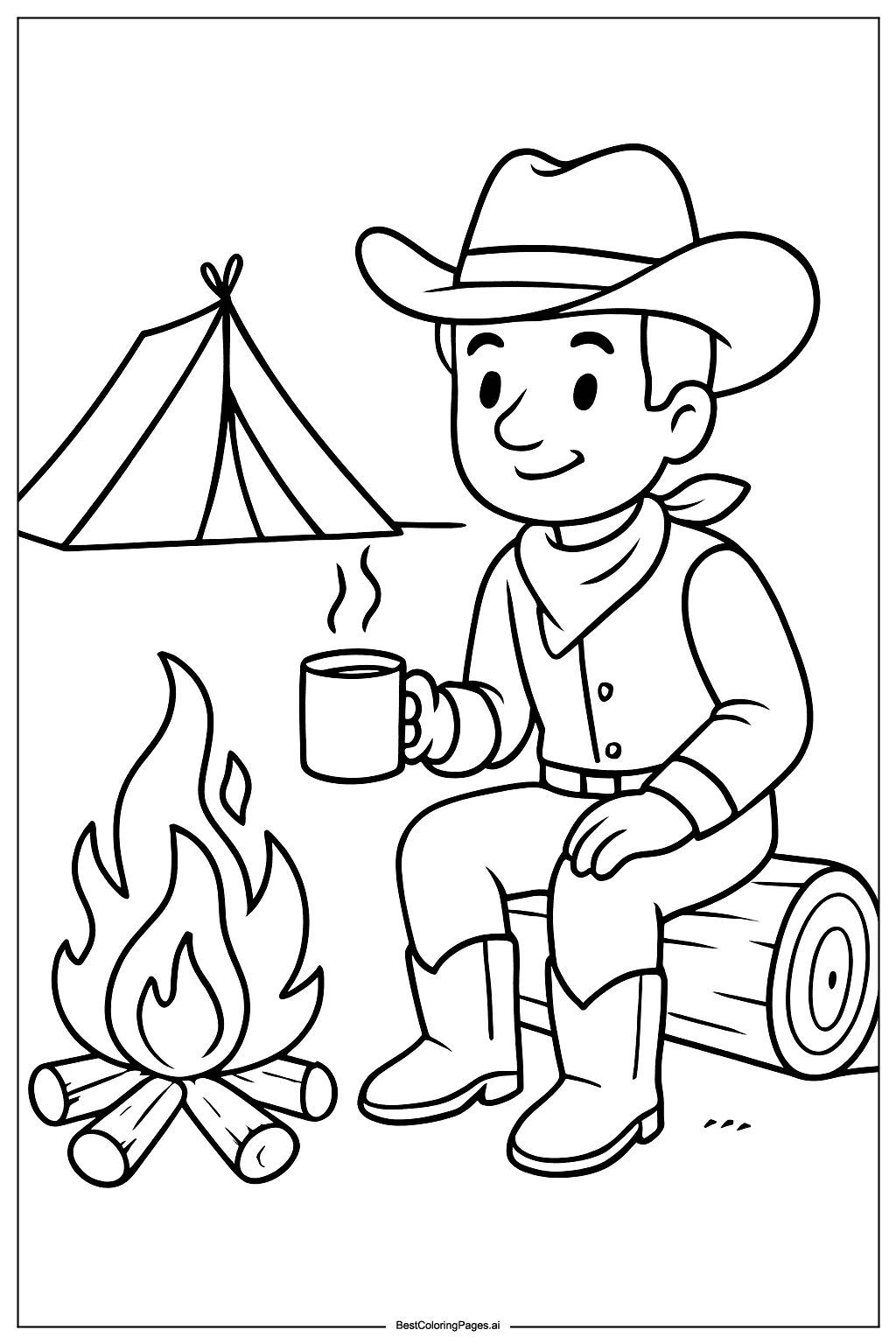 Cowboy near campfire Coloring Page