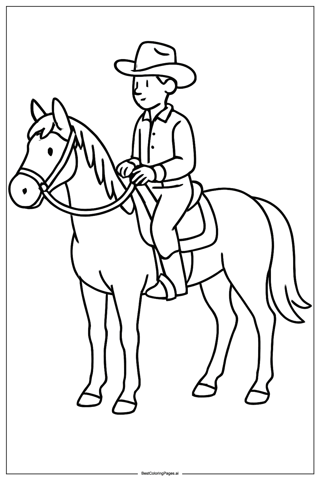 Cowboy riding a horse Coloring Page