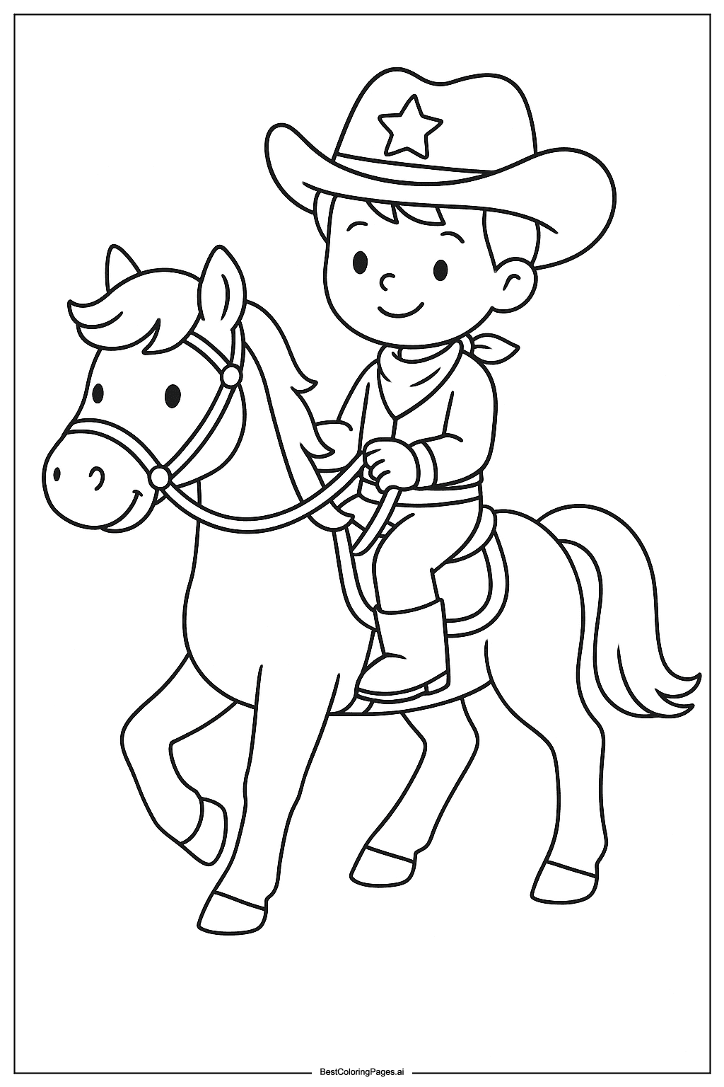 Cowboy riding a horse Coloring Page