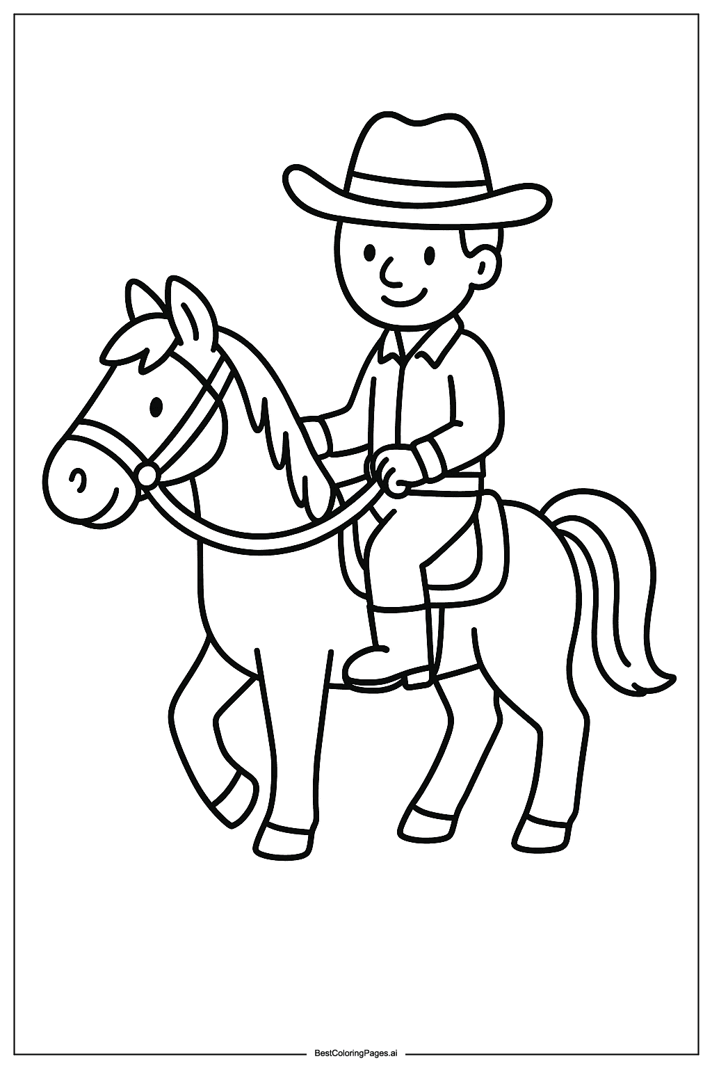 Cowboy riding a horse Coloring Page