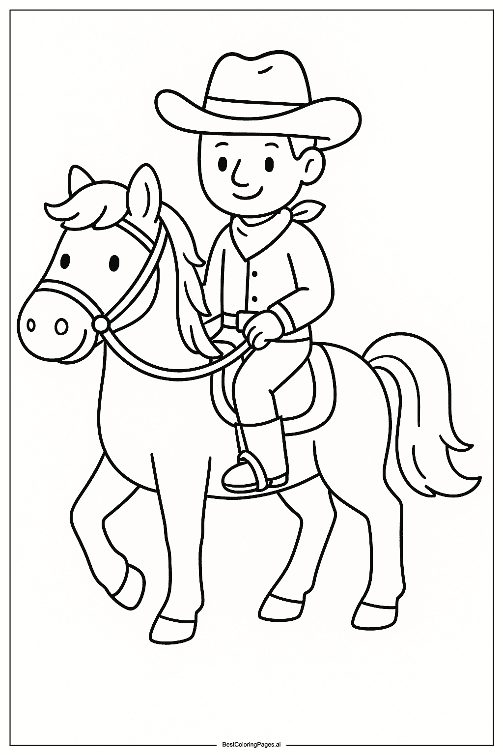 Cowboy riding a horse Coloring Page