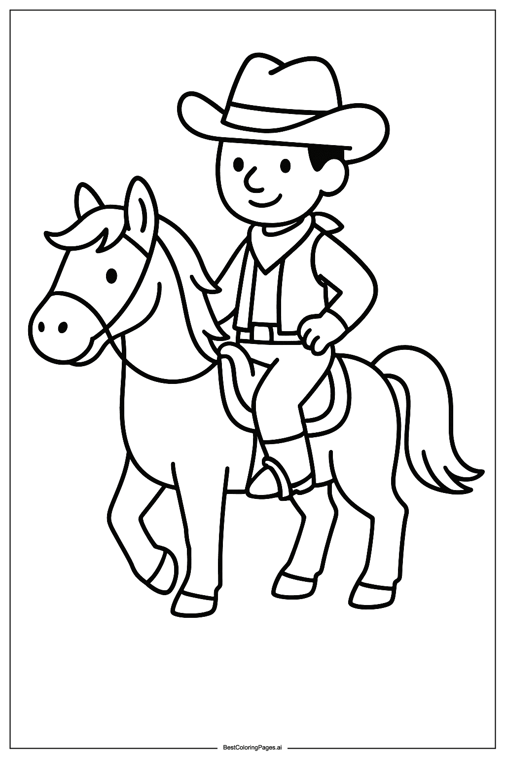 Cowboy riding a horse Coloring Page