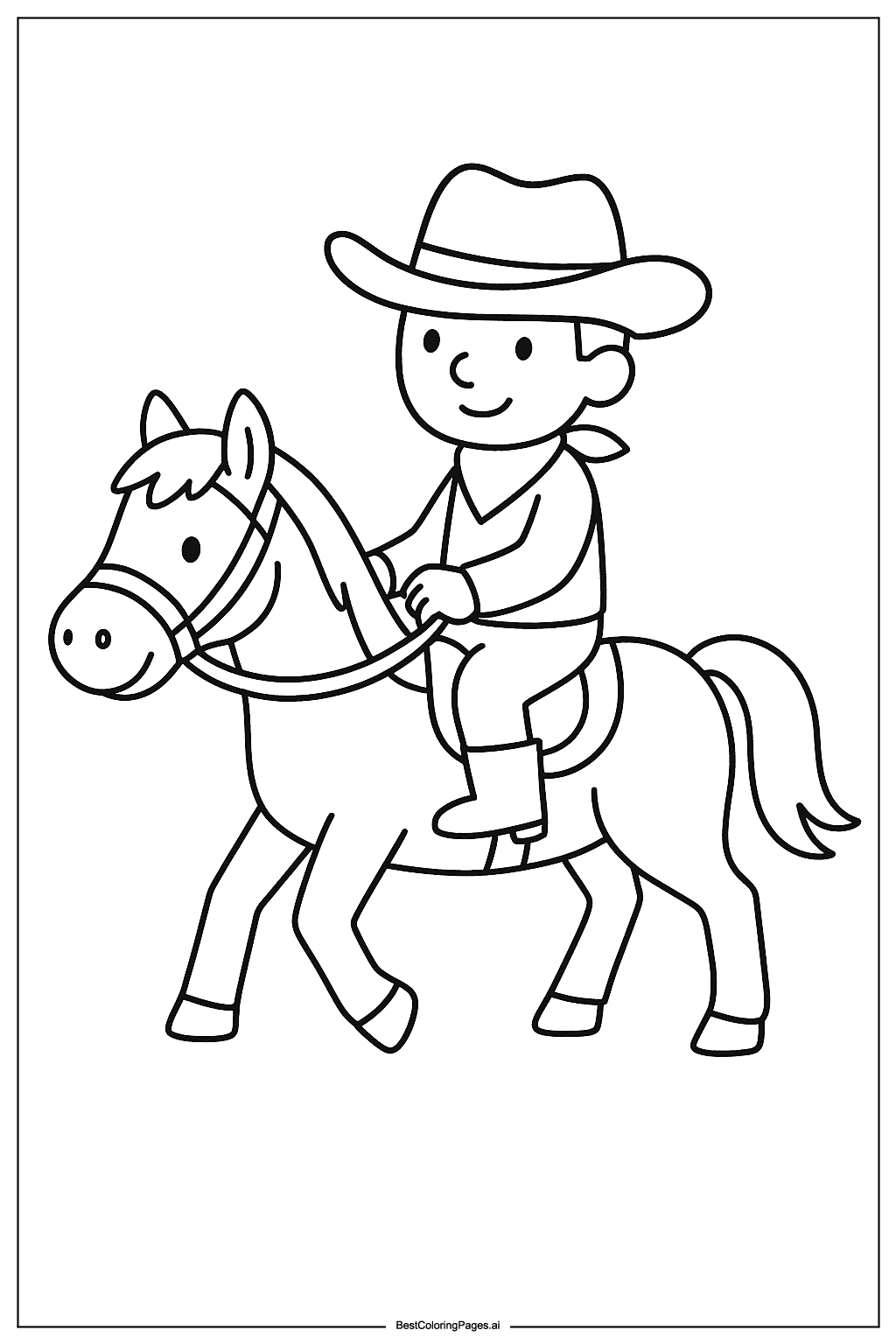 Cowboy riding horse Coloring Page
