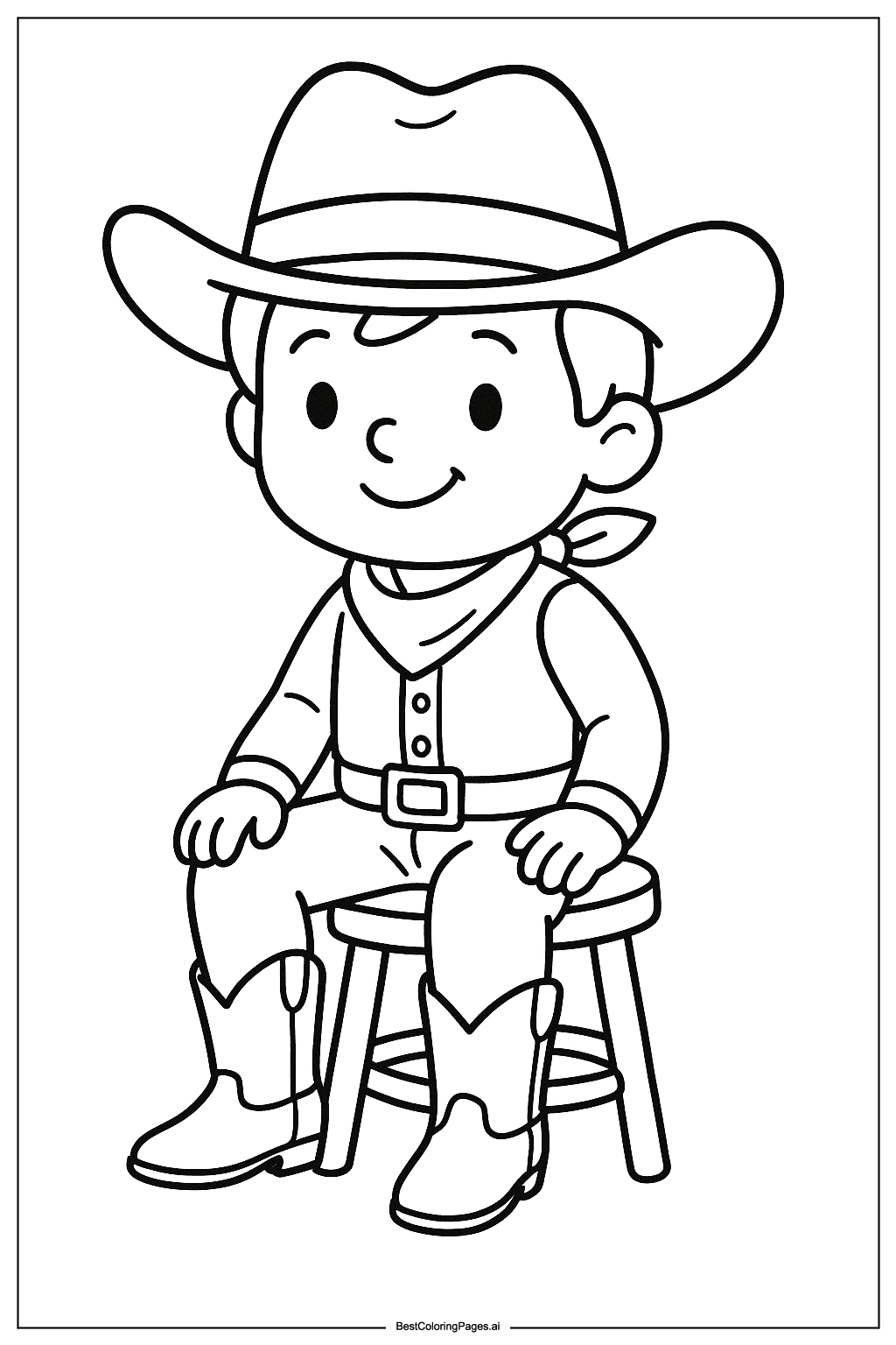 cowboy sitting on stool Coloring Page