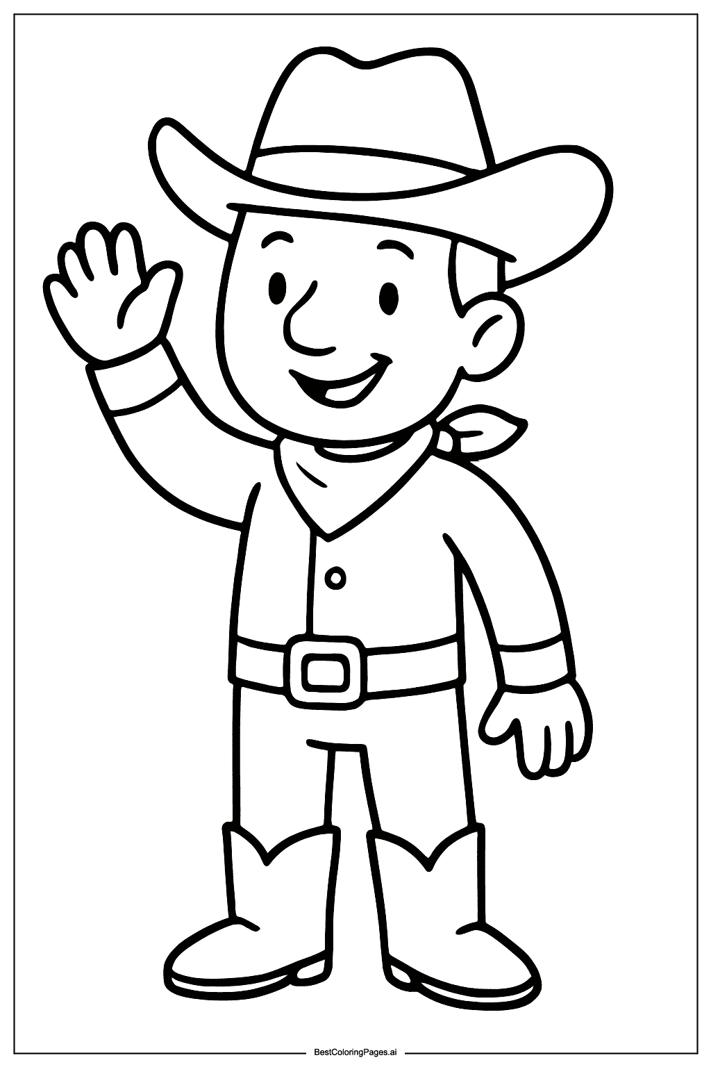Cowboy waving hand Coloring Page