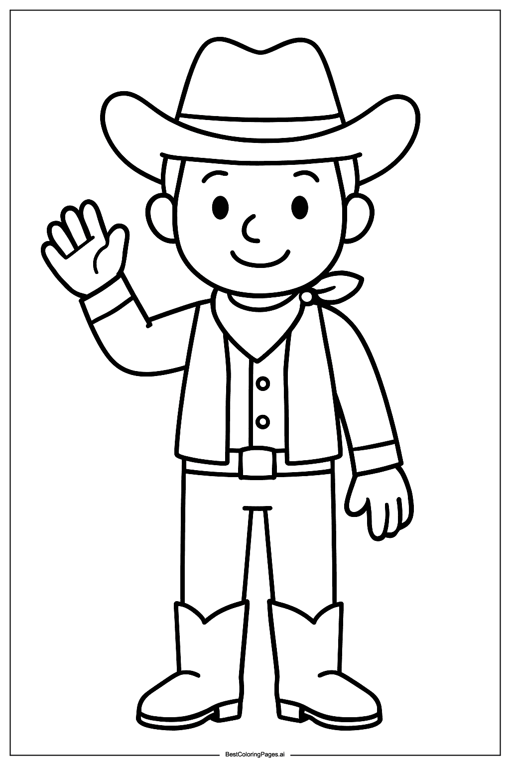 Cowboy waving hand Coloring Page