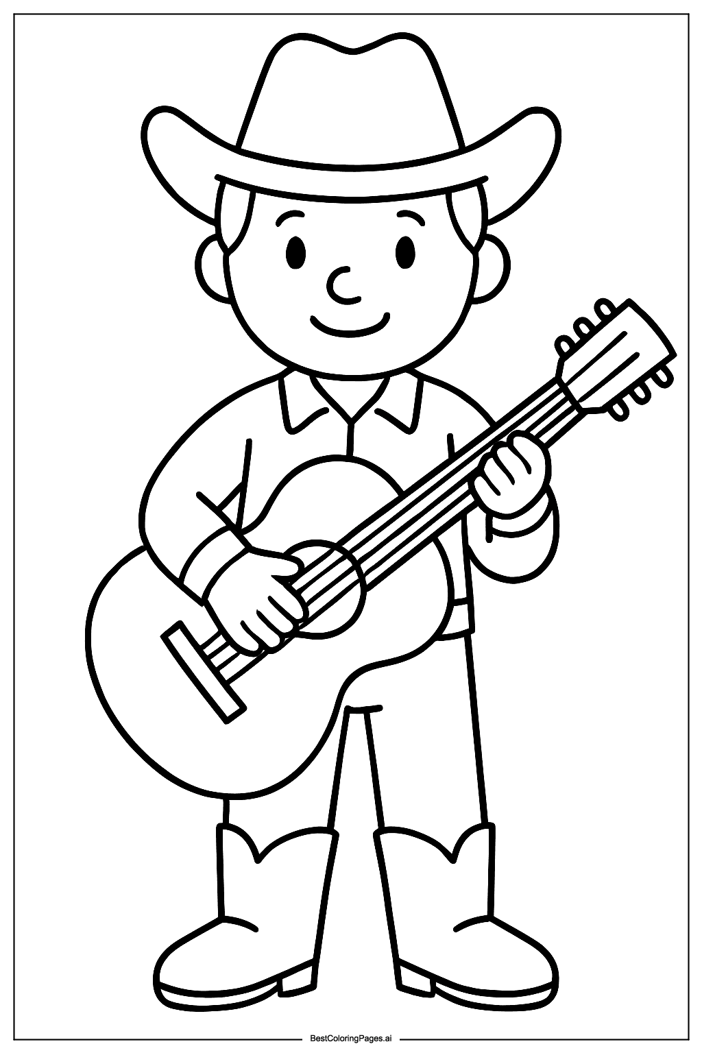 Cowboy with guitar Coloring Page