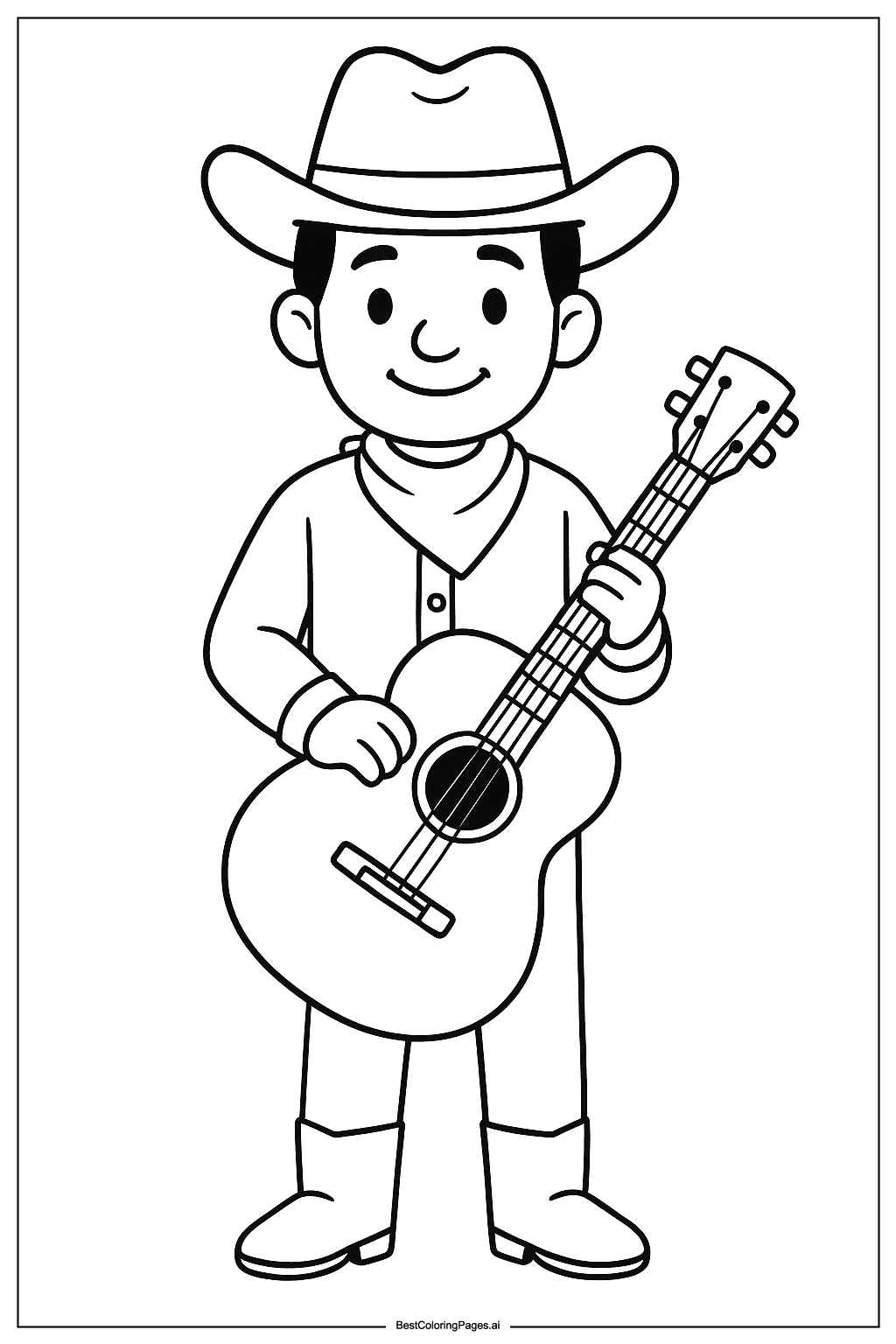 Cowboy with guitar Coloring Page