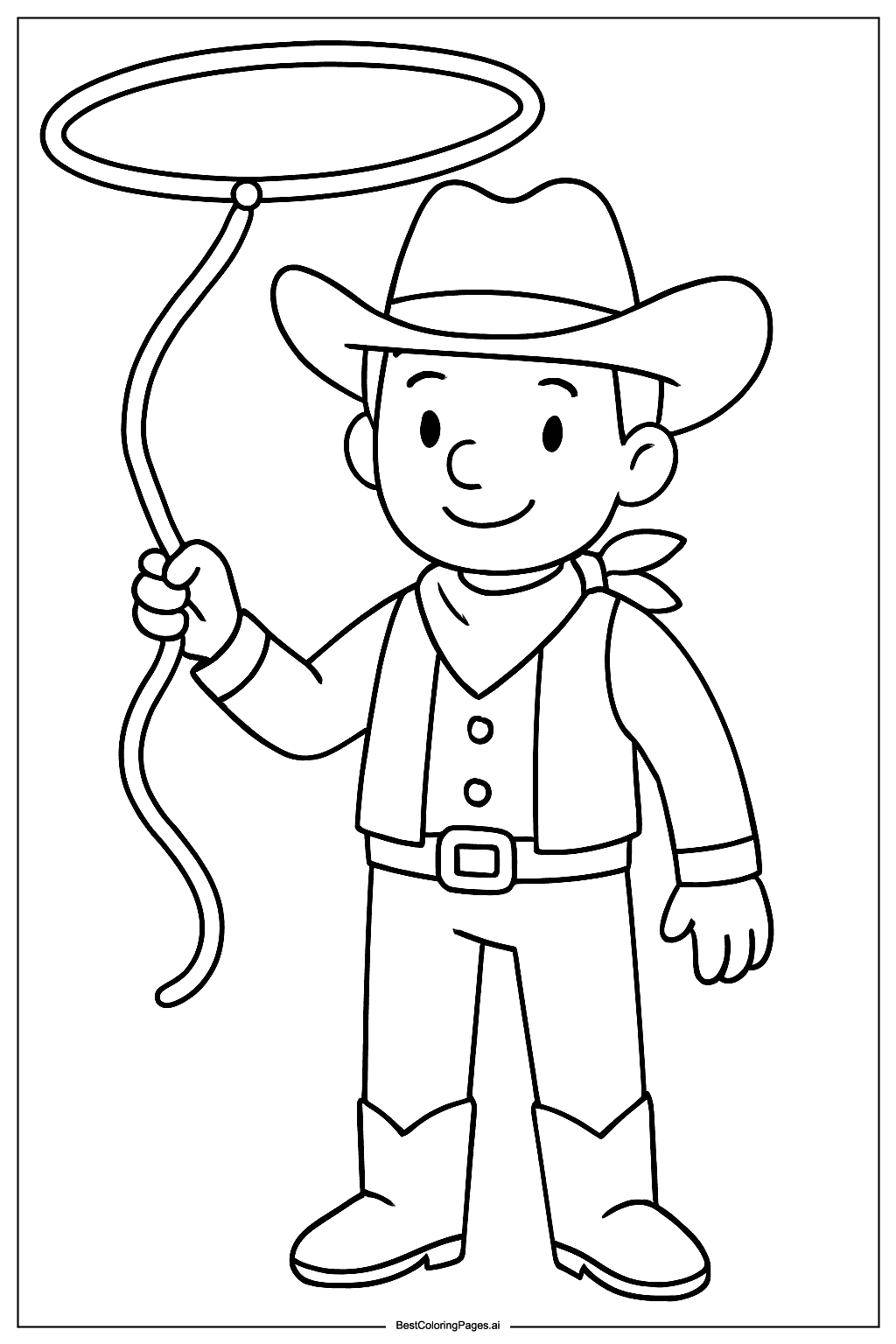 Cowboy with lasso Coloring Page