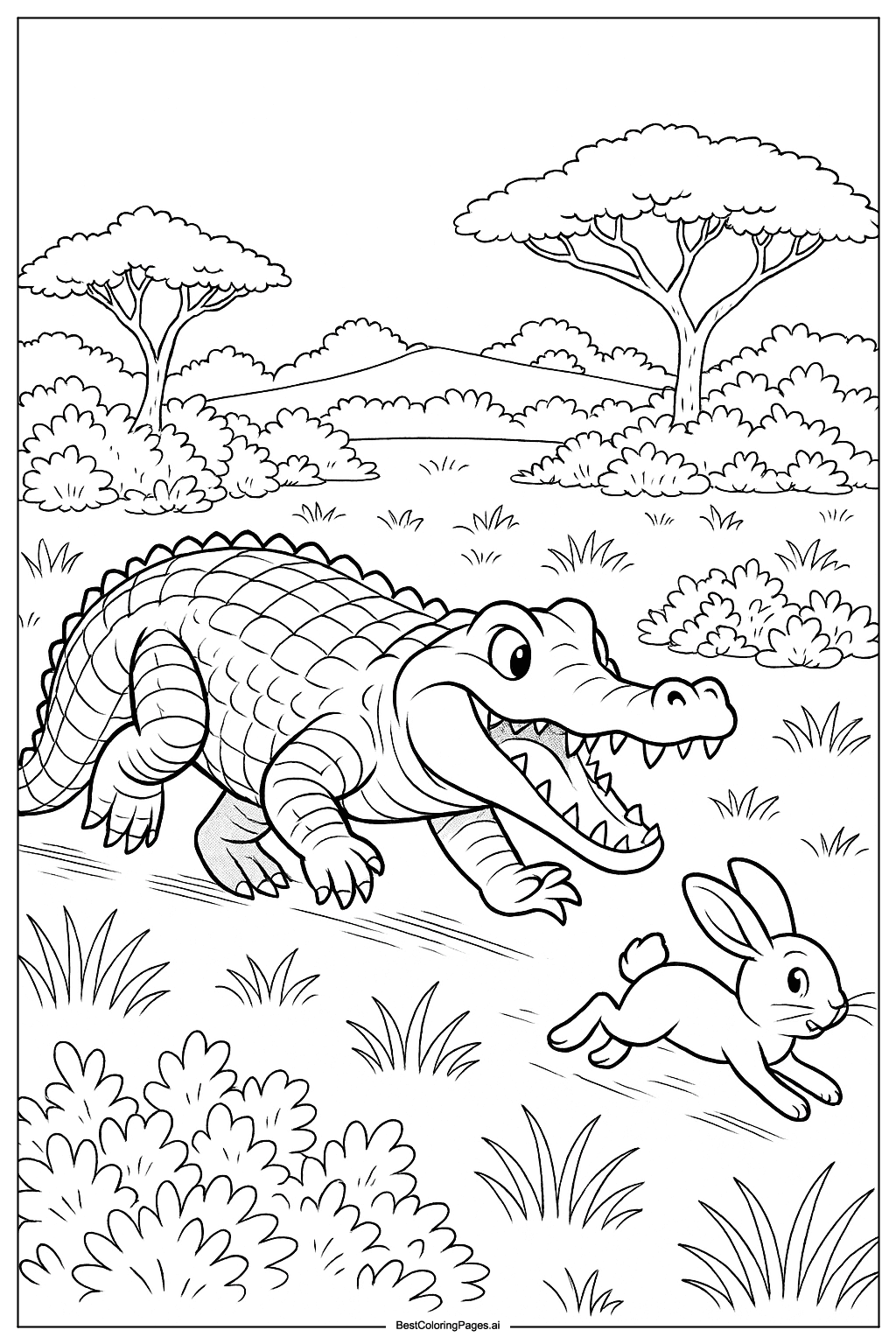 Crocodile chasing prey Coloring Page