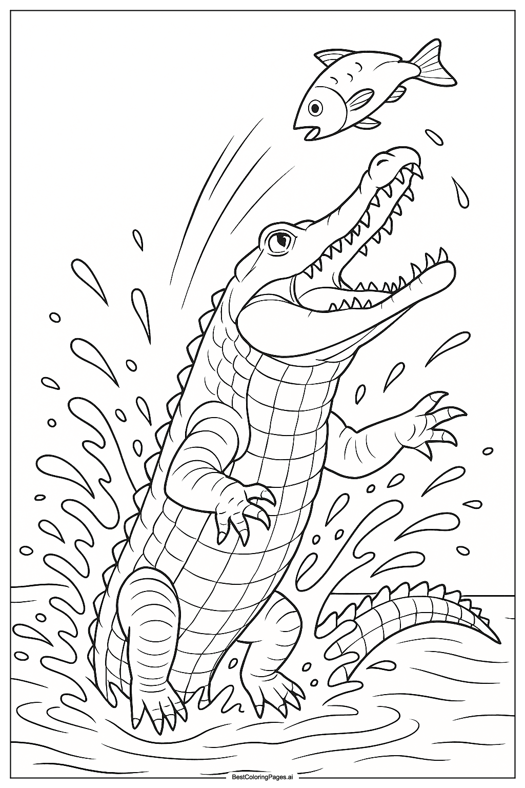 Crocodile hunting fish Coloring Page