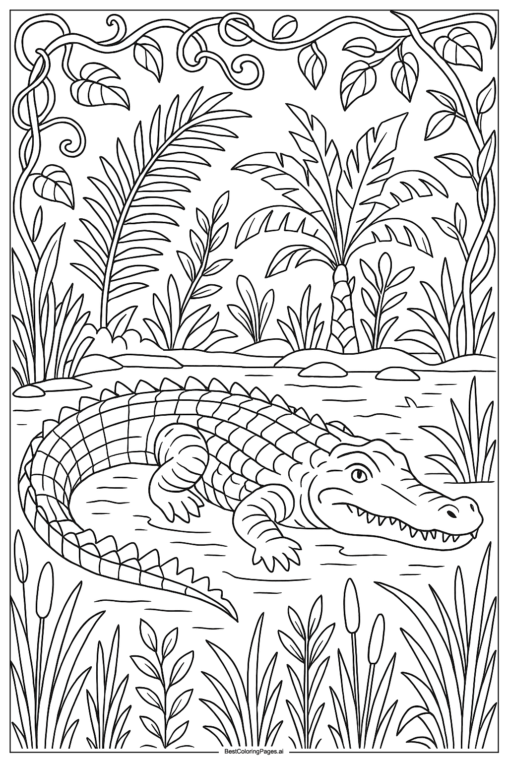Crocodile in ancient swamp Coloring Page