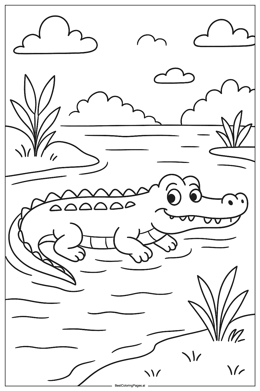 Crocodile in the river Coloring Page