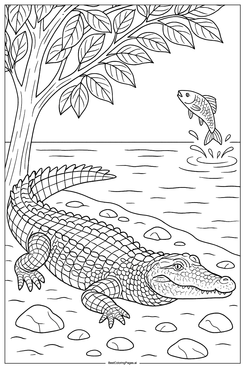 Crocodile on riverbank Coloring Page