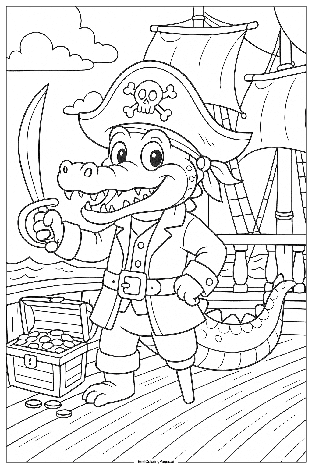 Crocodile pirate adventure Coloring Page