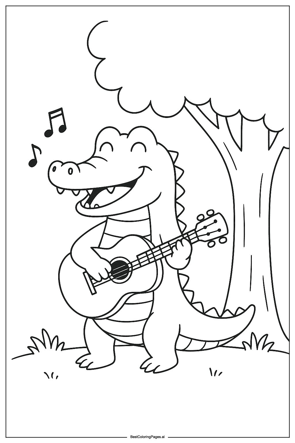 Crocodile playing guitar Coloring Page