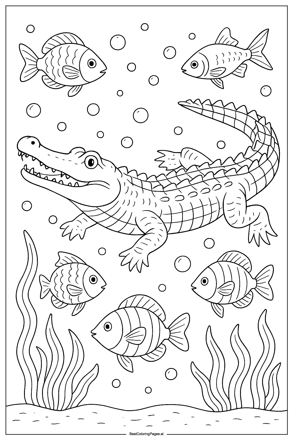 Crocodile under water Coloring Page