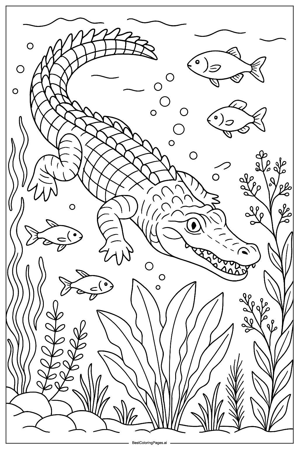 Crocodile underwater Coloring Page