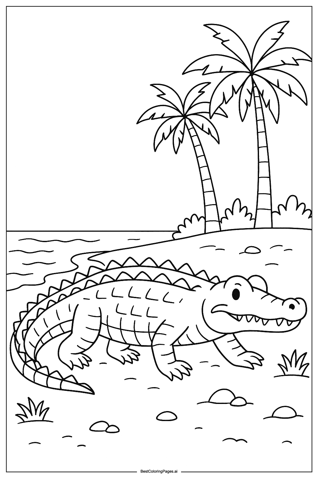 crocodile walking by riverbank Coloring Page