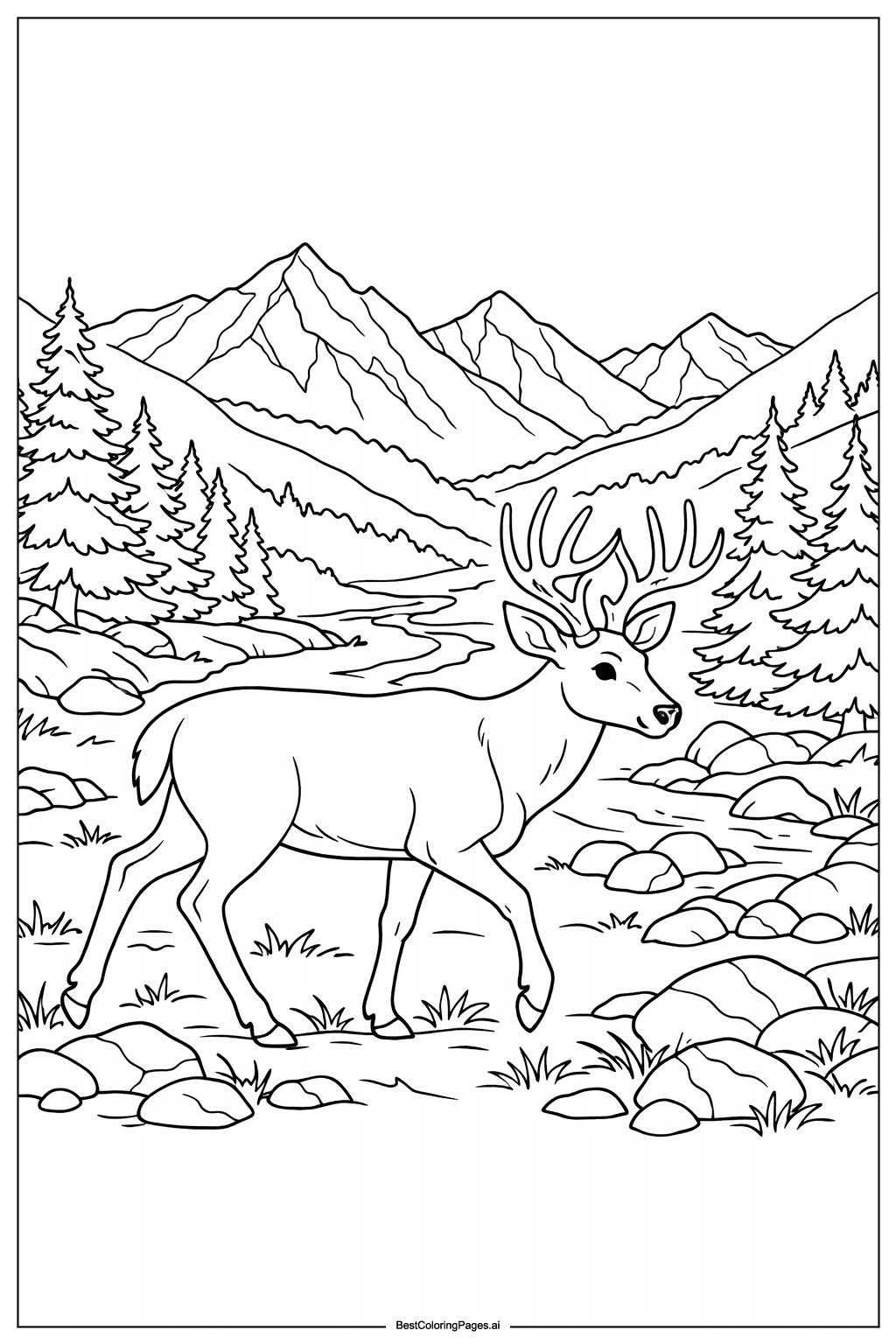 Desenhos de Cervo no Vale da Montanha para Colorir