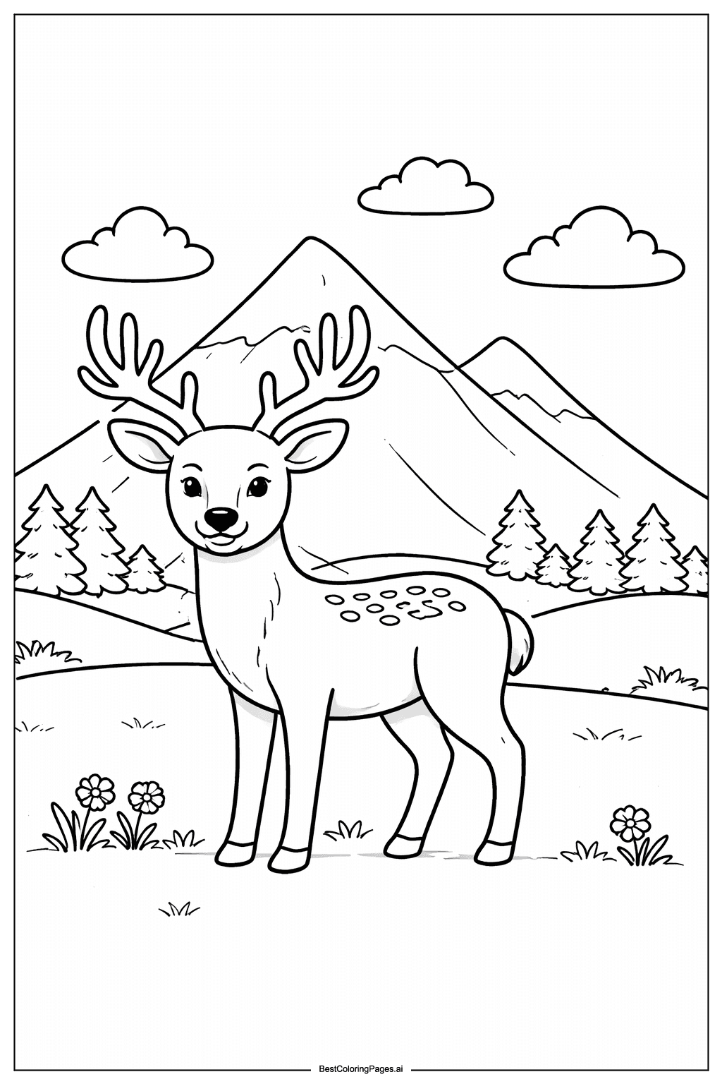 Desenhos de Cervo perto da Montanha para Colorir